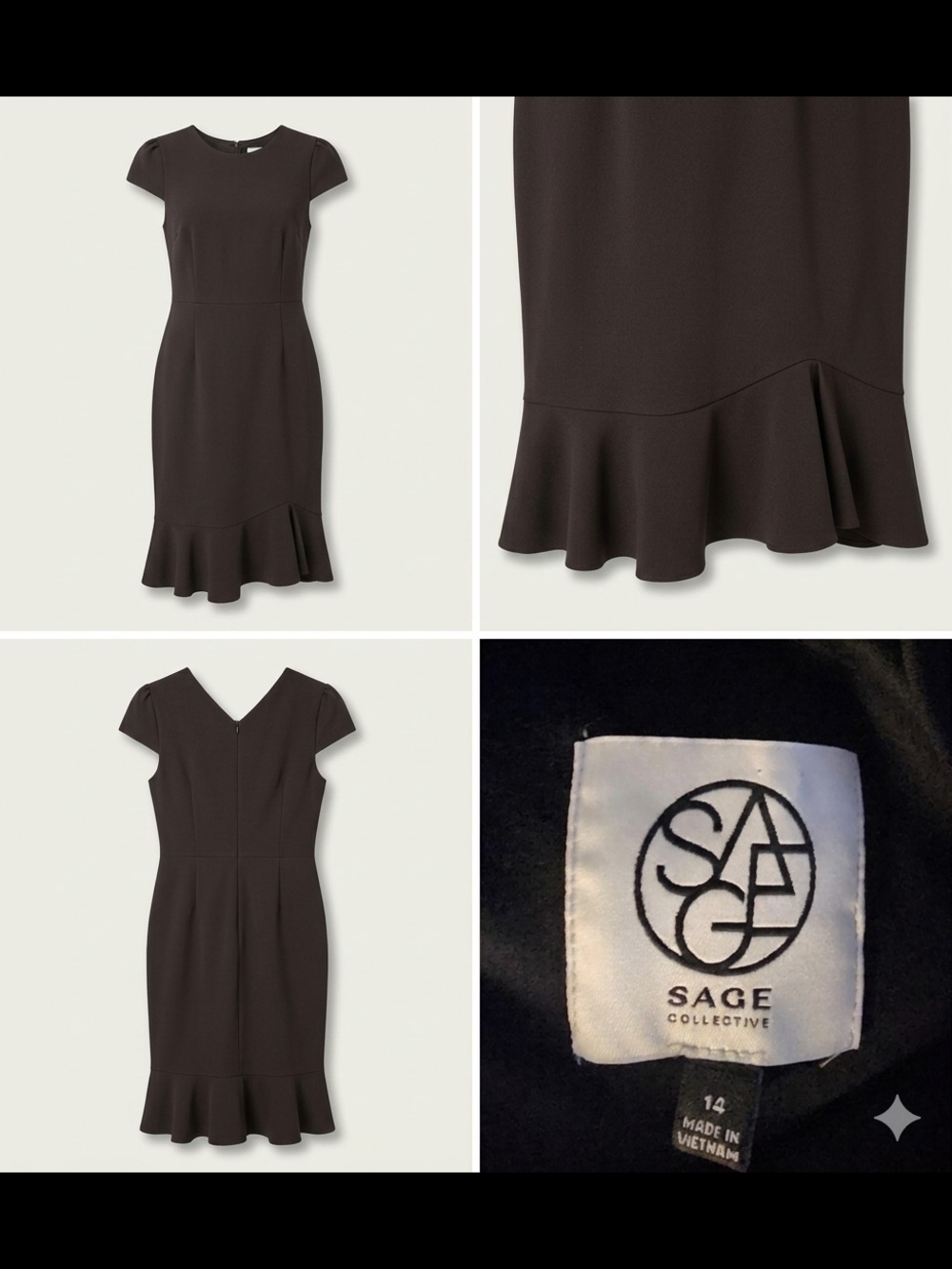 Black Cap-Sleeve Midi Dress with Flounce Hem